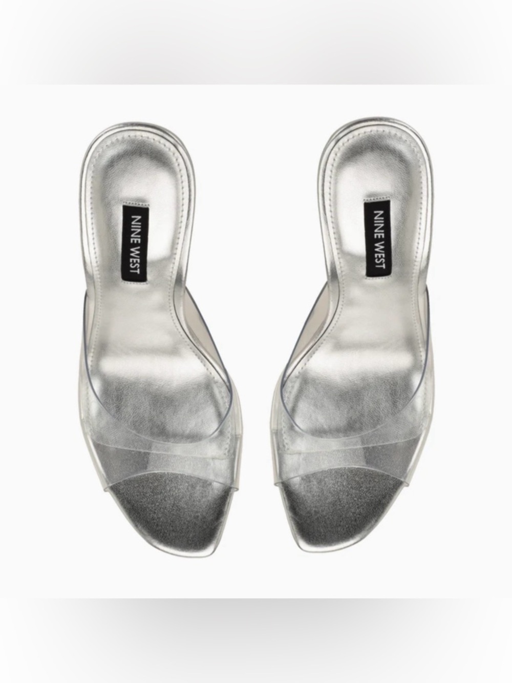 Nine West Kisco Mule Sandal Silver Clear Vinyl Heels NEW 8.5 - Picture 5 of 5